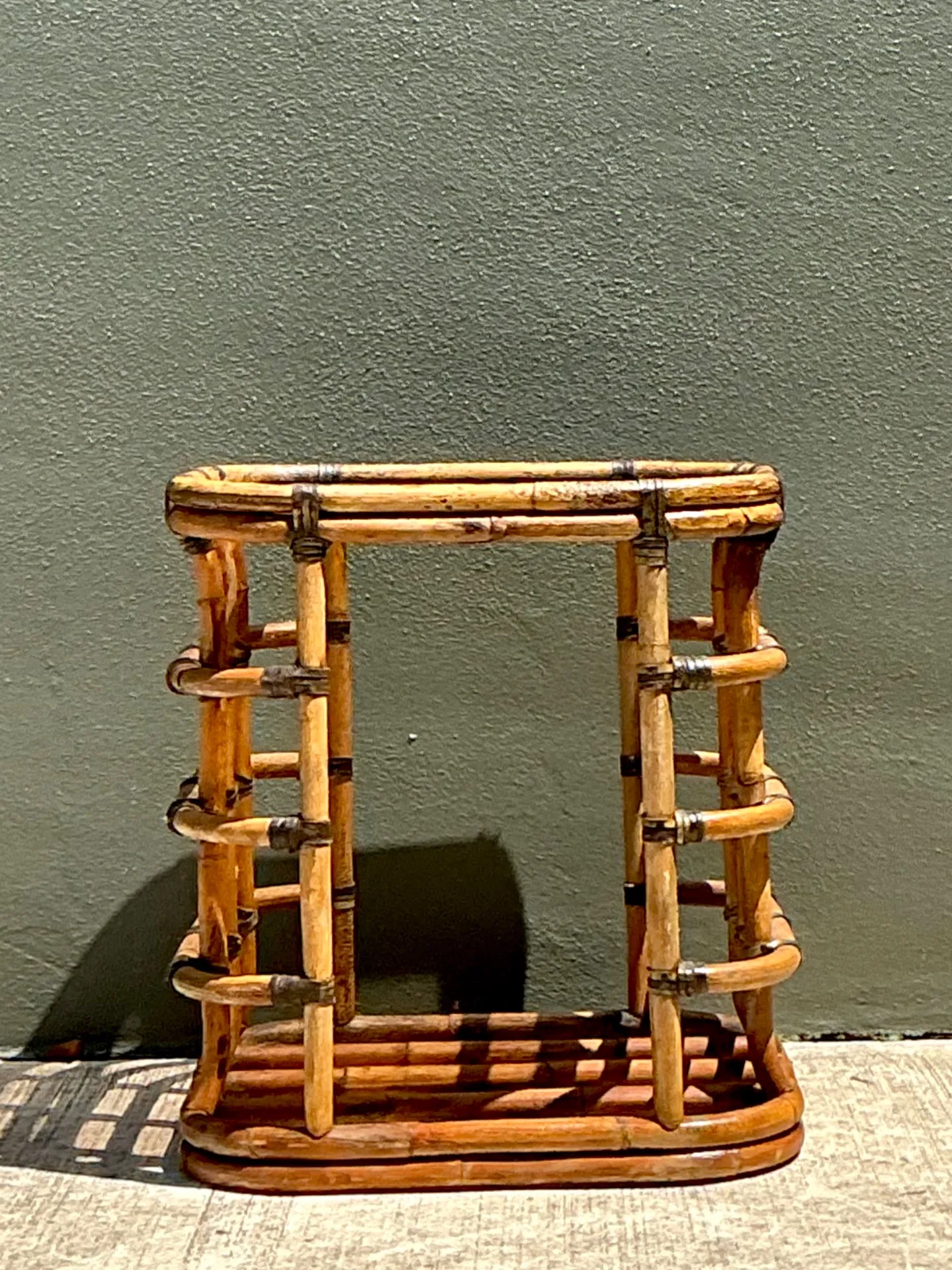 Vintage Rattan and Glass Accent Table — additional photo 2