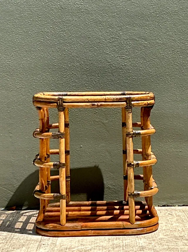 Vintage Rattan and Glass Accent Table — additional photo 2