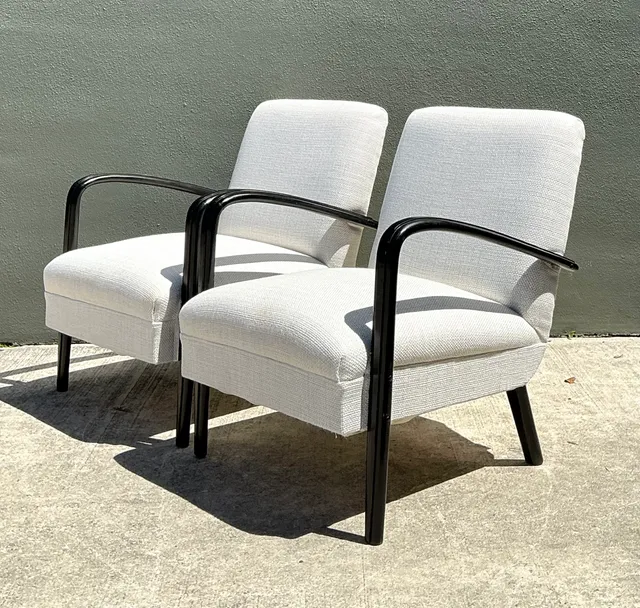 Vintage MCM Black Wood Lounge Chairs - Pair — additional photo 6