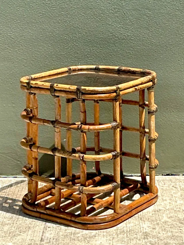 Vintage Rattan and Glass Accent Table — additional photo 1