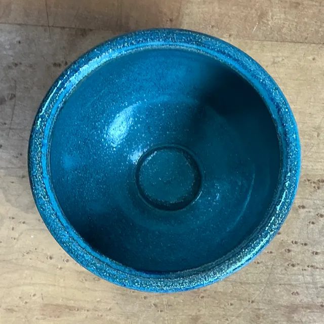 Vintage Blue Glazed Pottery Bowl — additional photo 4
