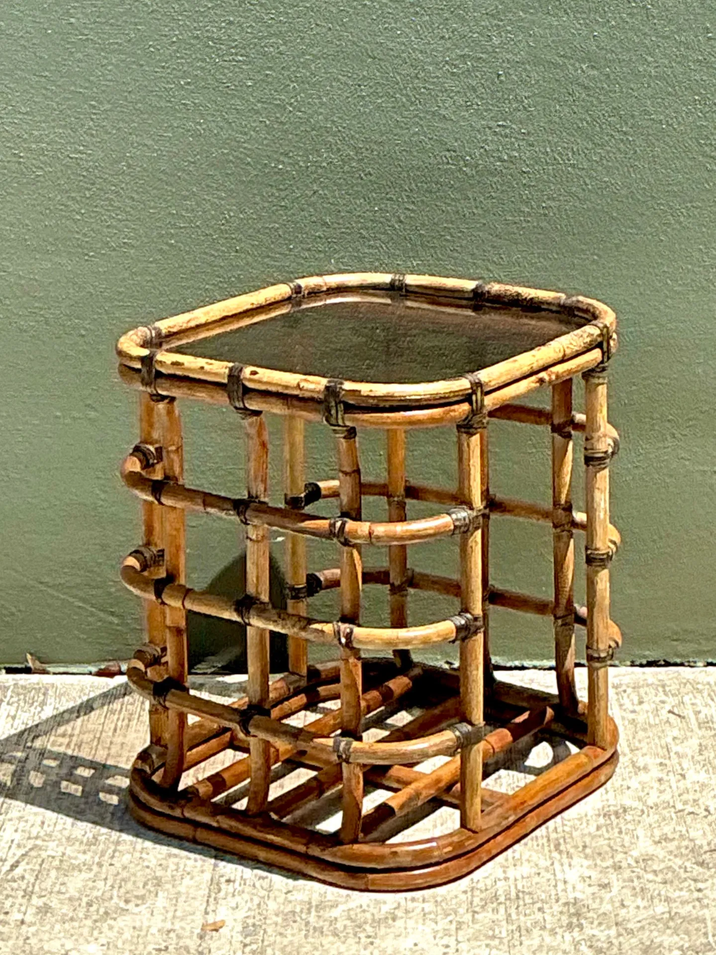 Vintage Rattan and Glass Accent Table — additional photo 5