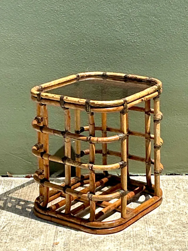 Vintage Rattan and Glass Accent Table — additional photo 5
