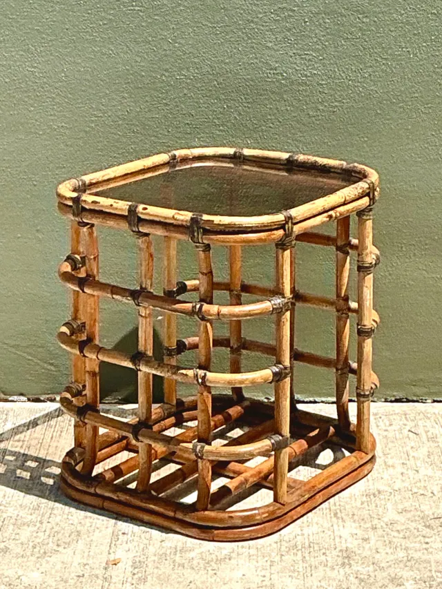 Vintage Rattan and Glass Accent Table — additional photo 3