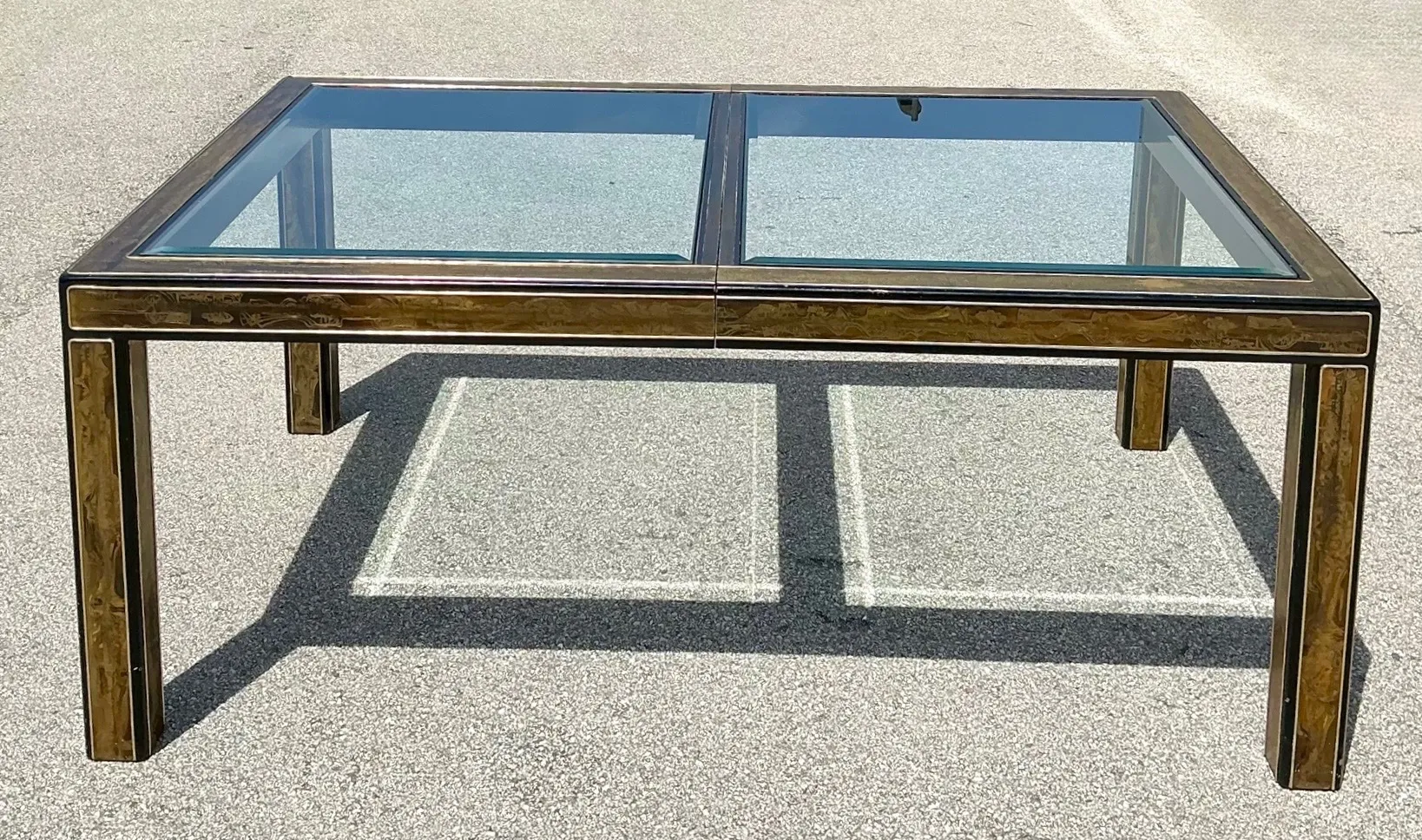 Vintage Acid Etched Brass and Glass Dining Table After Bernard Rohne — additional photo 8