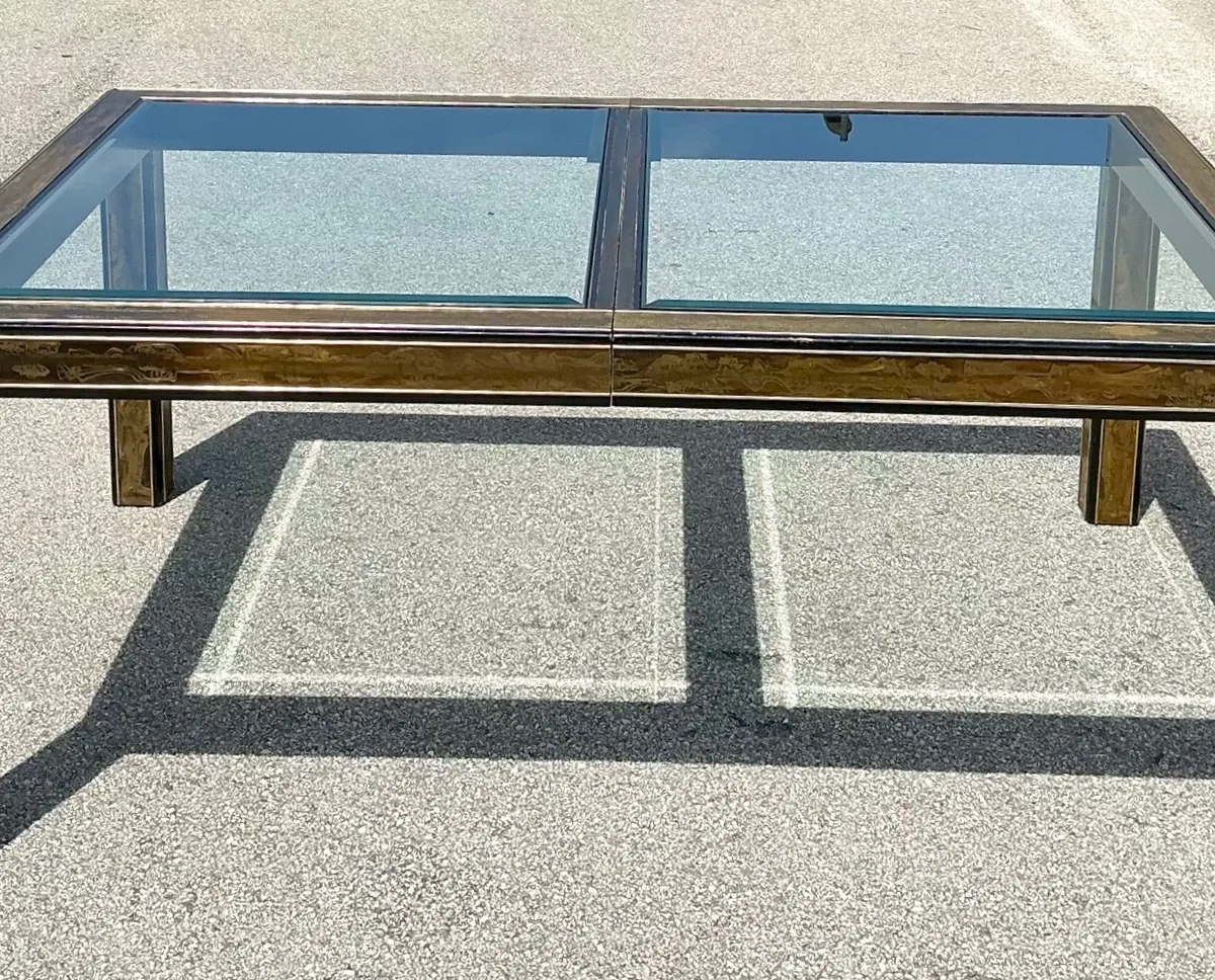Vintage Acid Etched Brass and Glass Dining Table After Bernard Rohne — additional photo 8