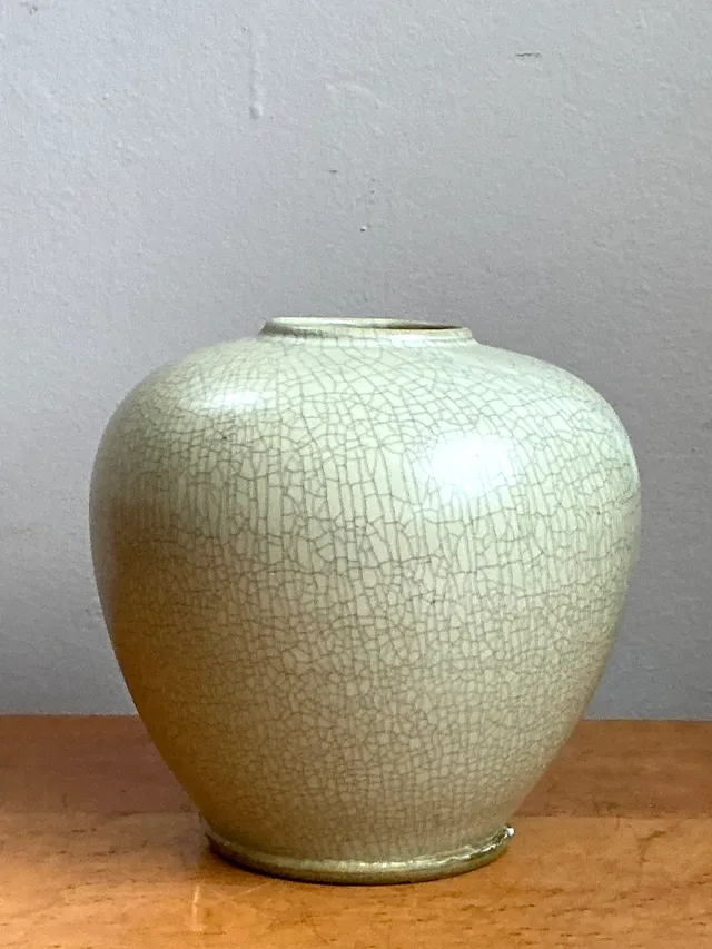 Vintage Celedon Crackle Glazed Ceramic Vase — additional photo 6