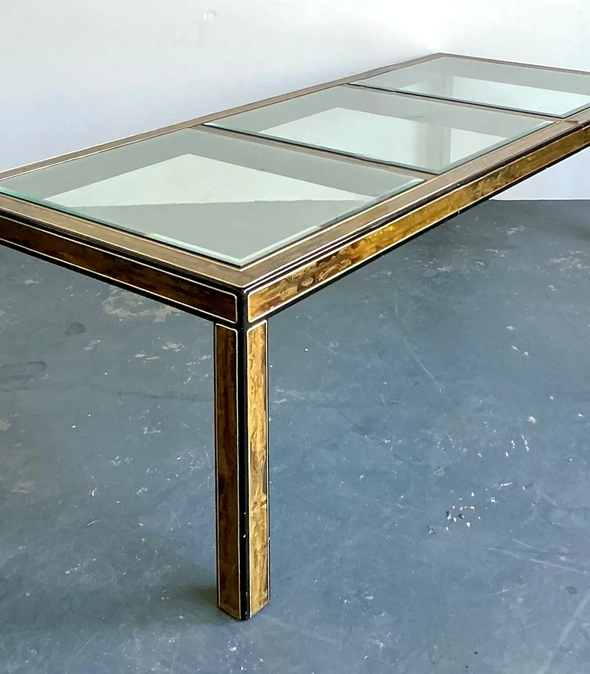 Vintage Acid Etched Brass and Glass Dining Table After Bernard Rohne — additional photo 7