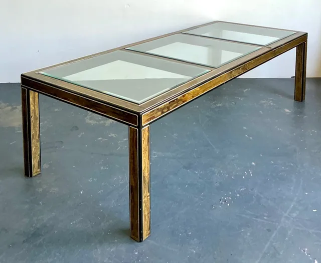 Vintage Acid Etched Brass and Glass Dining Table After Bernard Rohne — additional photo 7