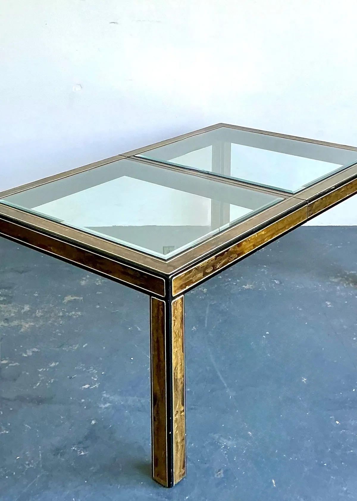 Vintage Acid Etched Brass and Glass Dining Table After Bernard Rohne — additional photo 4