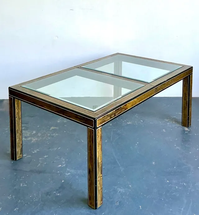 Vintage Acid Etched Brass and Glass Dining Table After Bernard Rohne — additional photo 4
