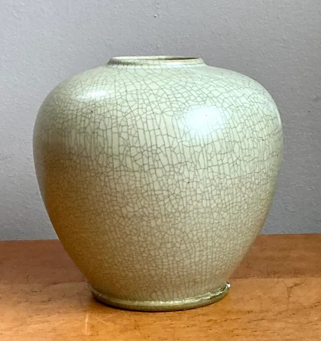 Vintage Celedon Crackle Glazed Ceramic Vase — additional photo 1