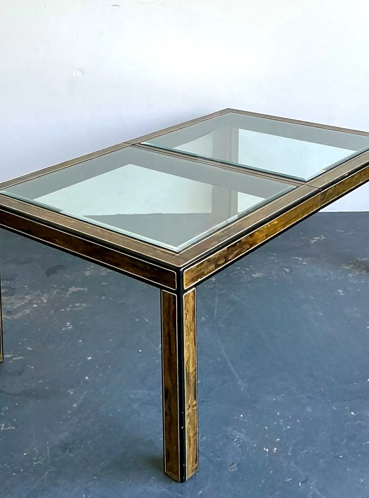Vintage Acid Etched Brass and Glass Dining Table After Bernard Rohne — additional photo 1
