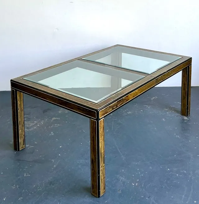 Vintage Acid Etched Brass and Glass Dining Table After Bernard Rohne — additional photo 1