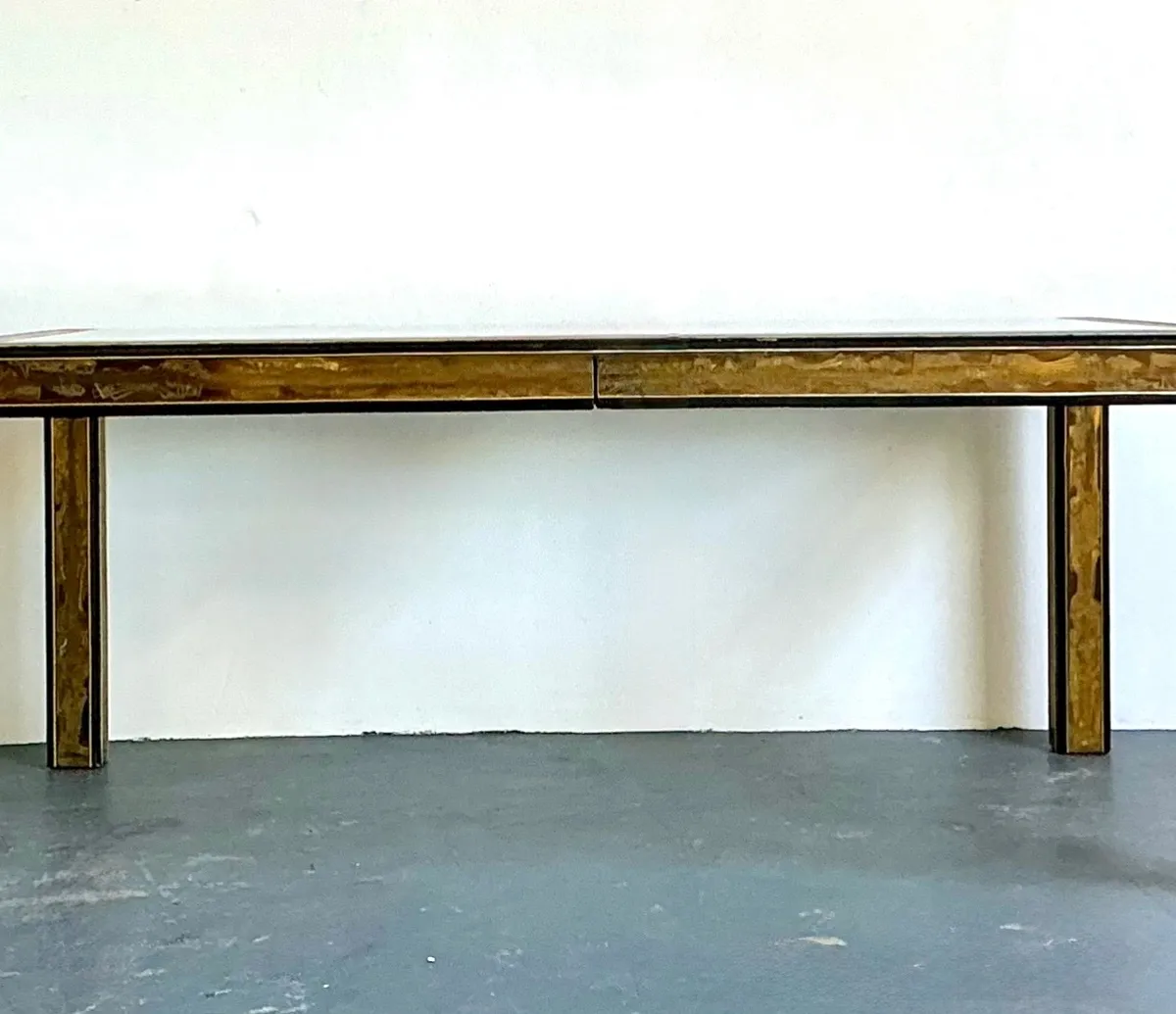 Vintage Acid Etched Brass and Glass Dining Table After Bernard Rohne — additional photo 5