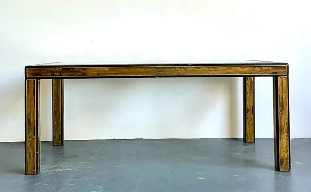 Vintage Acid Etched Brass and Glass Dining Table After Bernard Rohne — additional photo 5