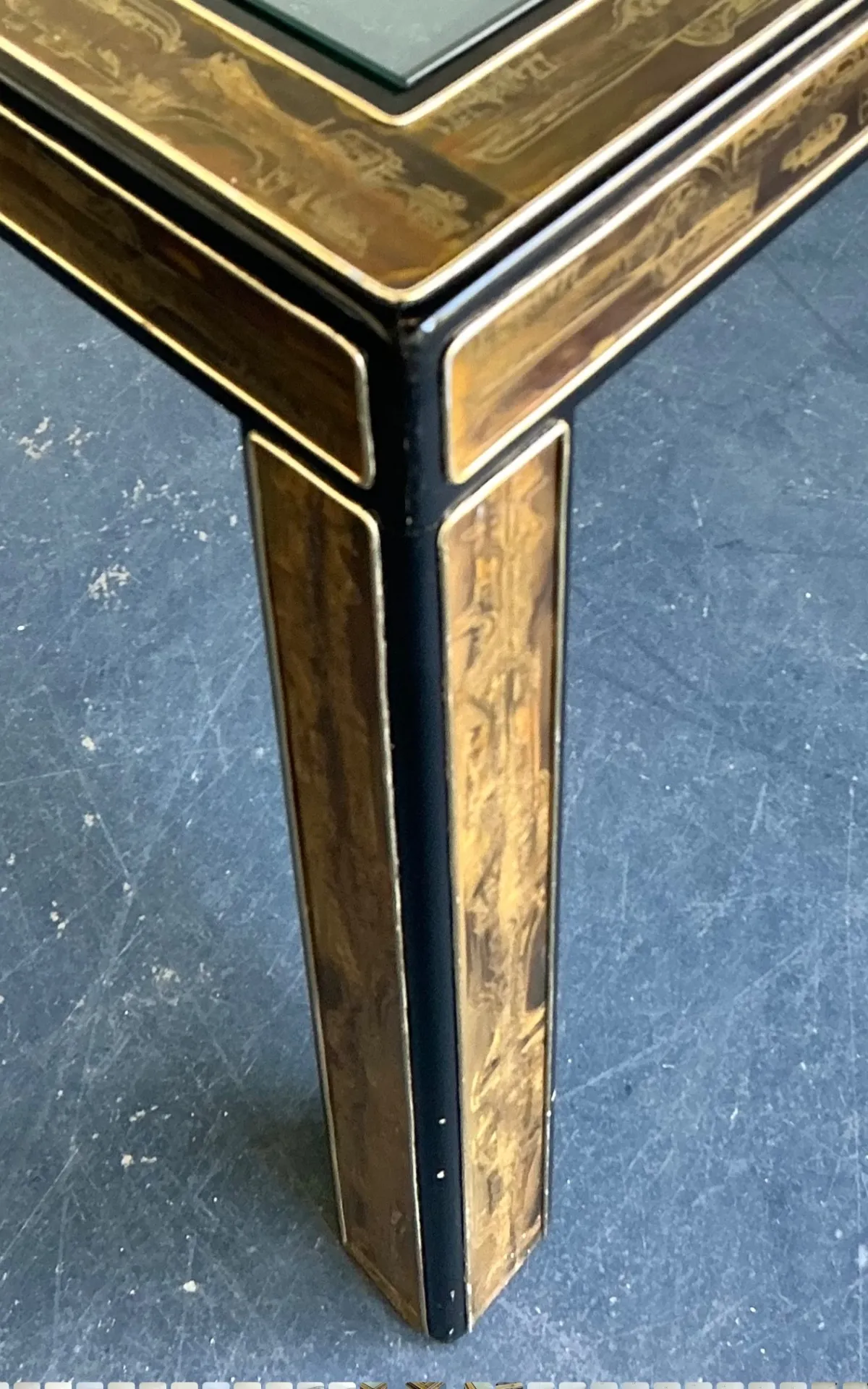 Vintage Acid Etched Brass and Glass Dining Table After Bernard Rohne — additional photo 6