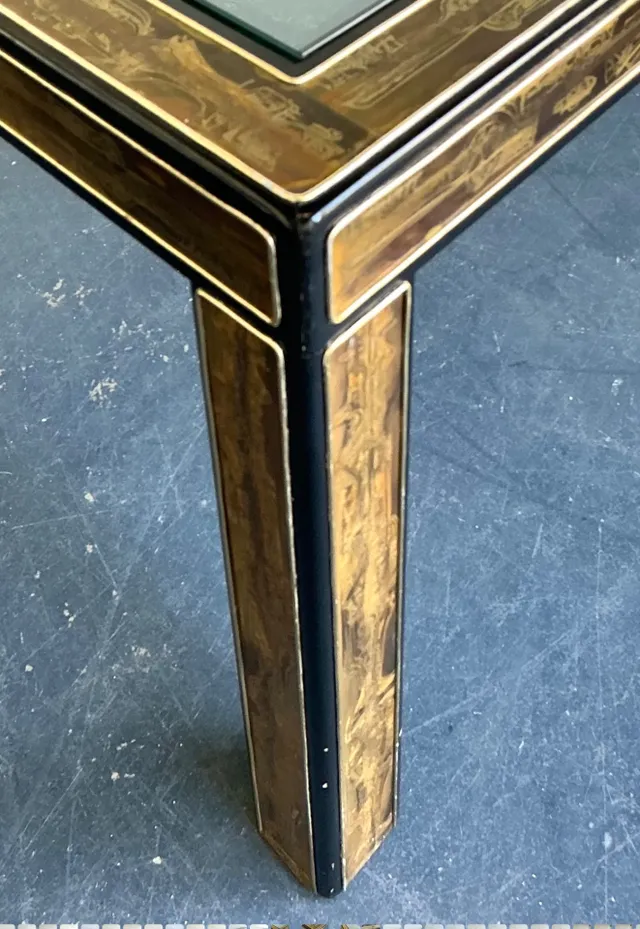 Vintage Acid Etched Brass and Glass Dining Table After Bernard Rohne — additional photo 6