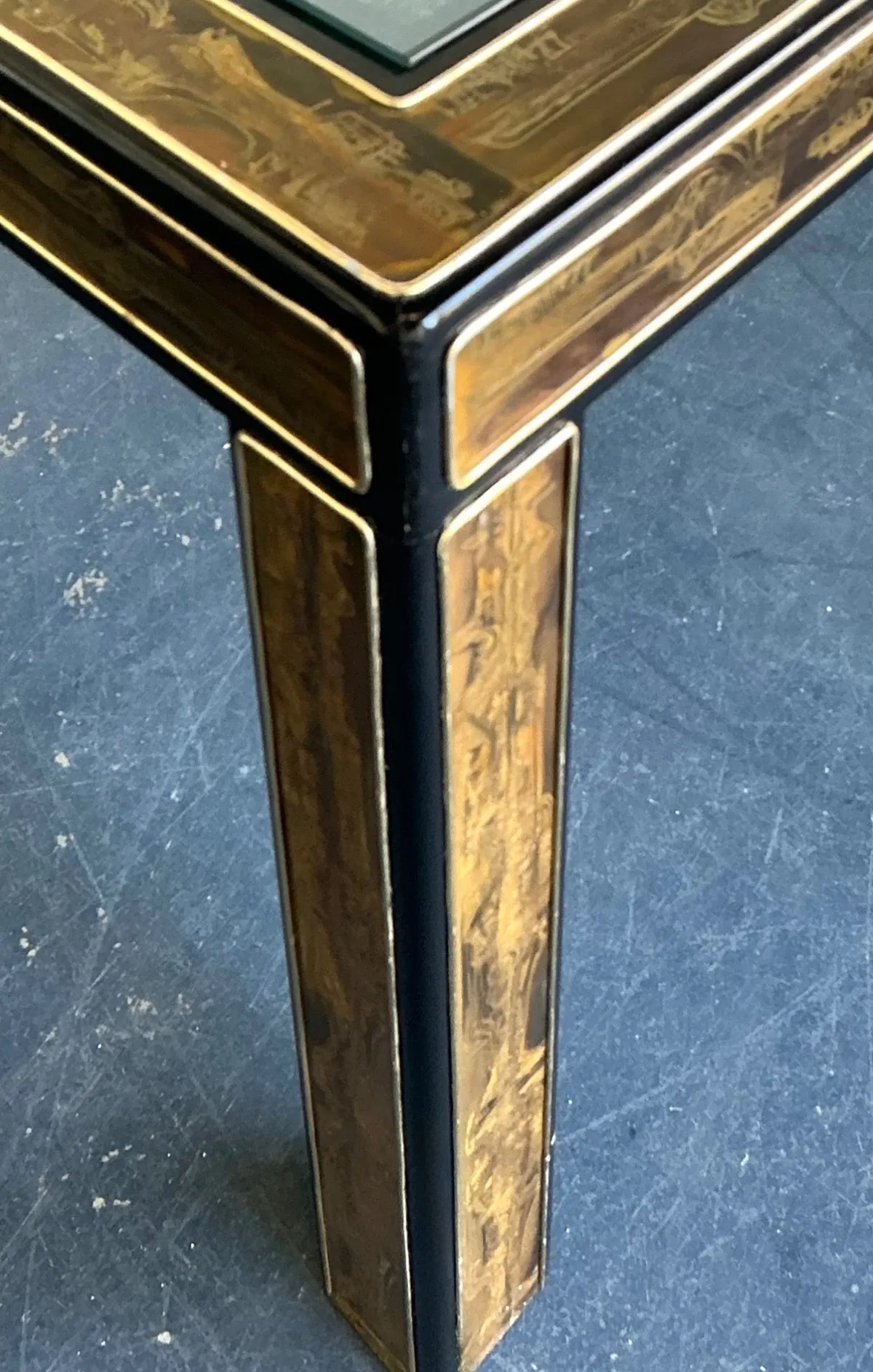 Vintage Acid Etched Brass and Glass Dining Table After Bernard Rohne — additional photo 3