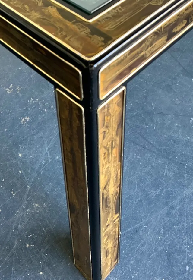 Vintage Acid Etched Brass and Glass Dining Table After Bernard Rohne — additional photo 3
