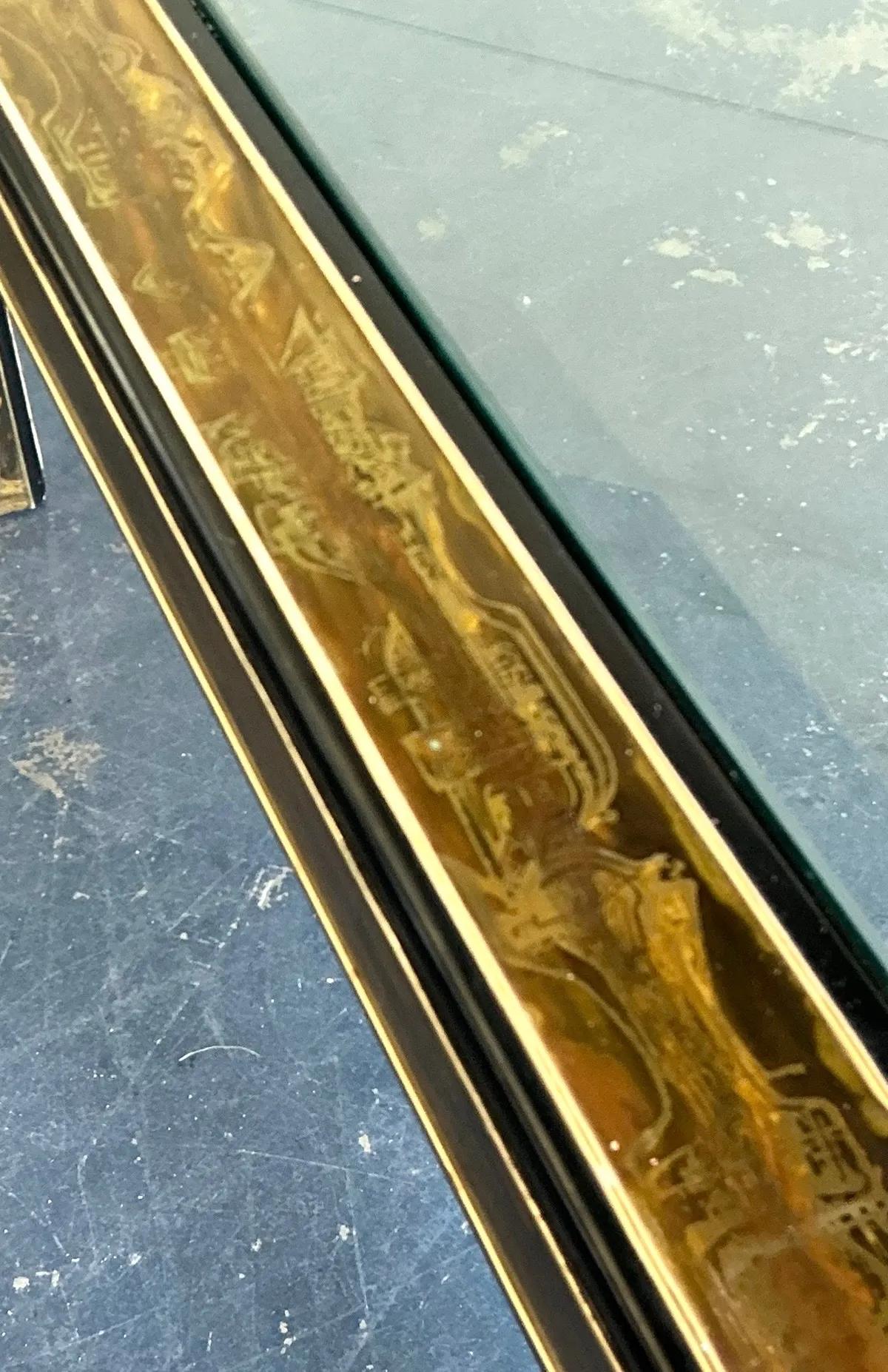 Vintage Acid Etched Brass and Glass Dining Table After Bernard Rohne — additional photo 2