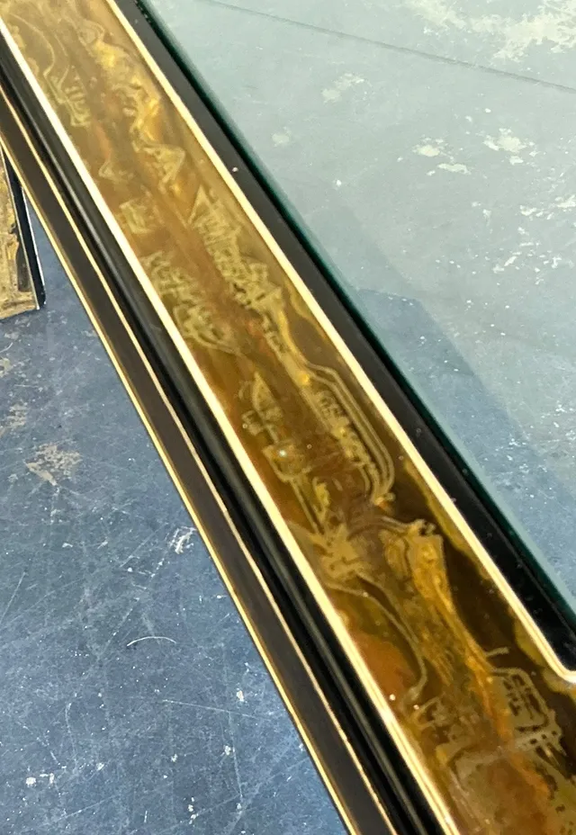 Vintage Acid Etched Brass and Glass Dining Table After Bernard Rohne — additional photo 2