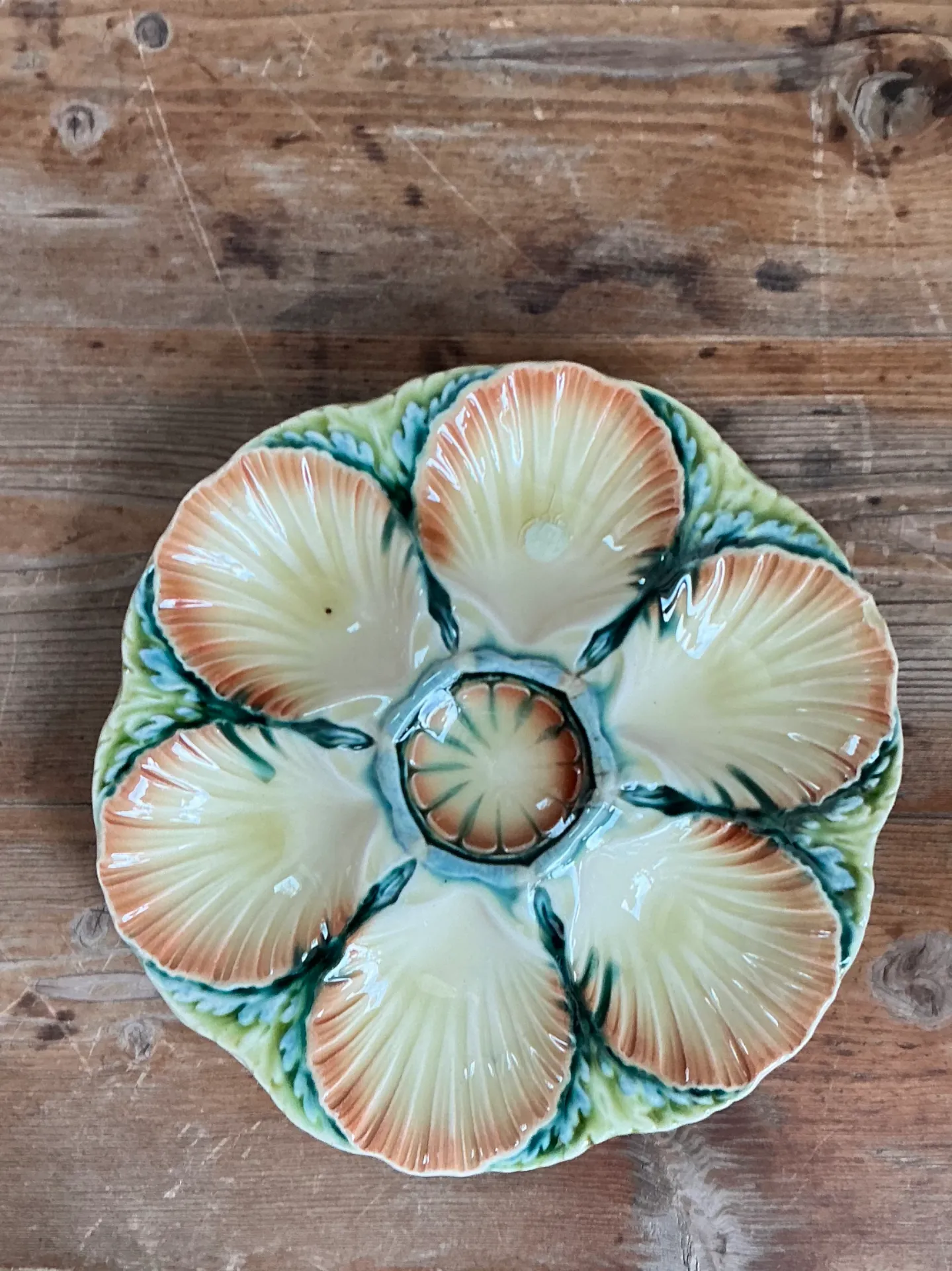 Vintage Sarreguemines Majolica Shell and Leaf Oyster Plate — additional photo 4