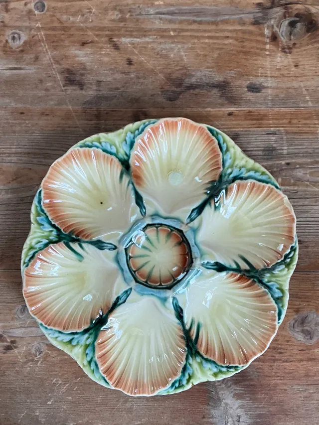 Vintage Sarreguemines Majolica Shell and Leaf Oyster Plate — additional photo 6