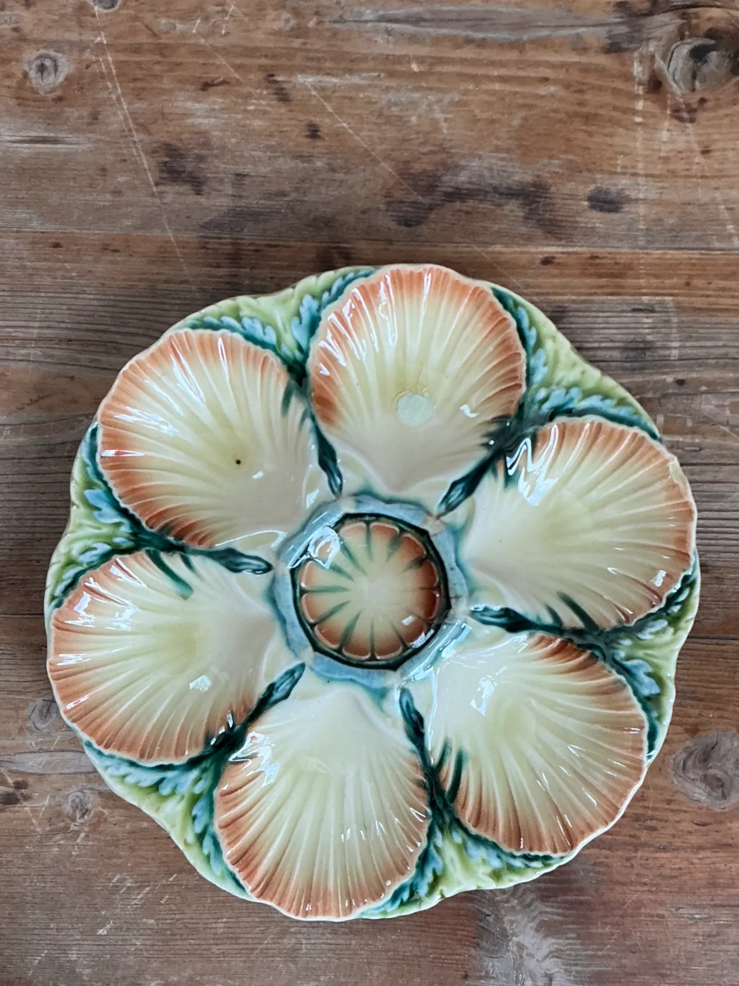 Vintage Sarreguemines Majolica Shell and Leaf Oyster Plate — additional photo 8