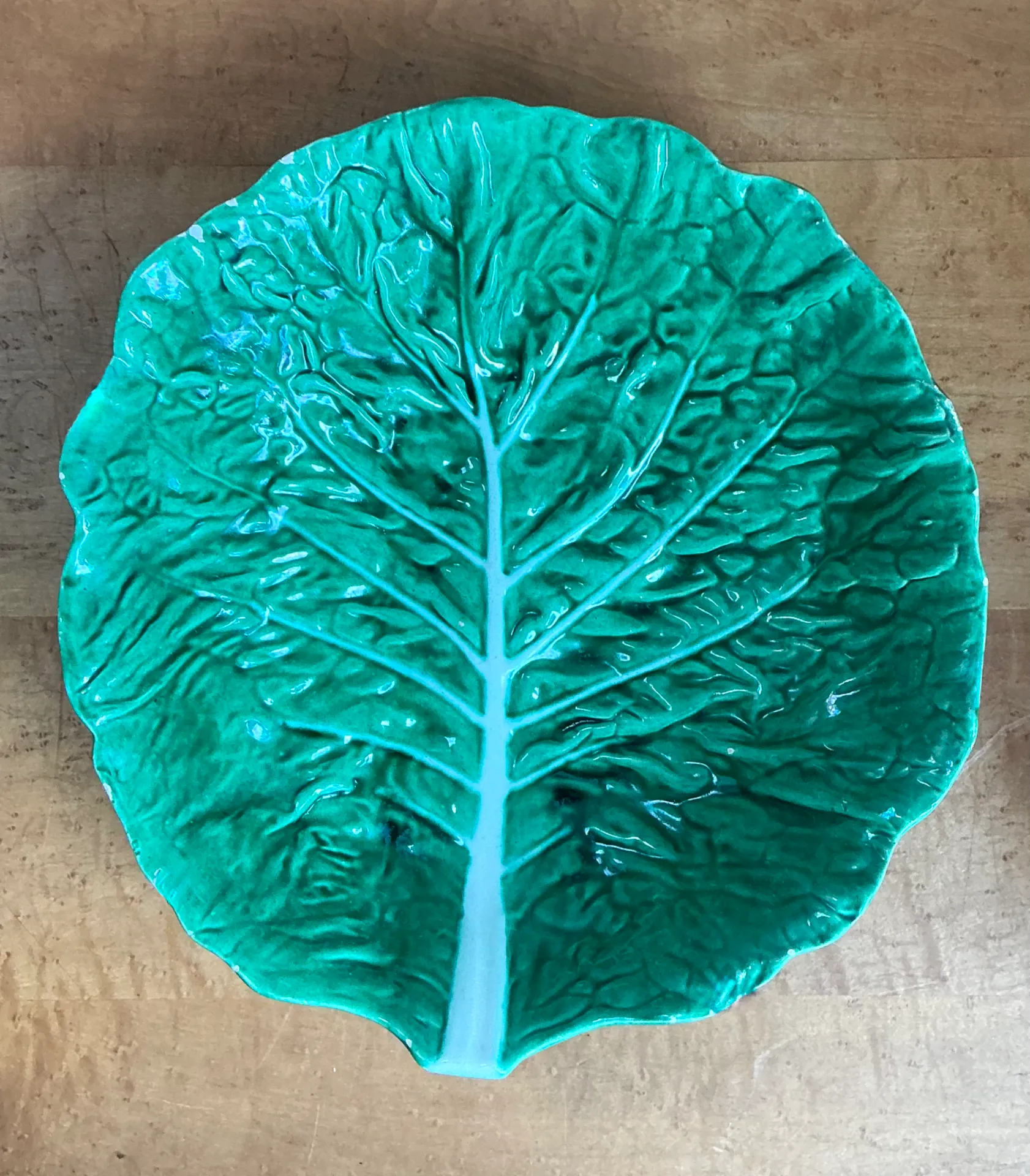 Vintage Portuguese Green Cabbage Leaf Ceramic Bowl — additional photo 7