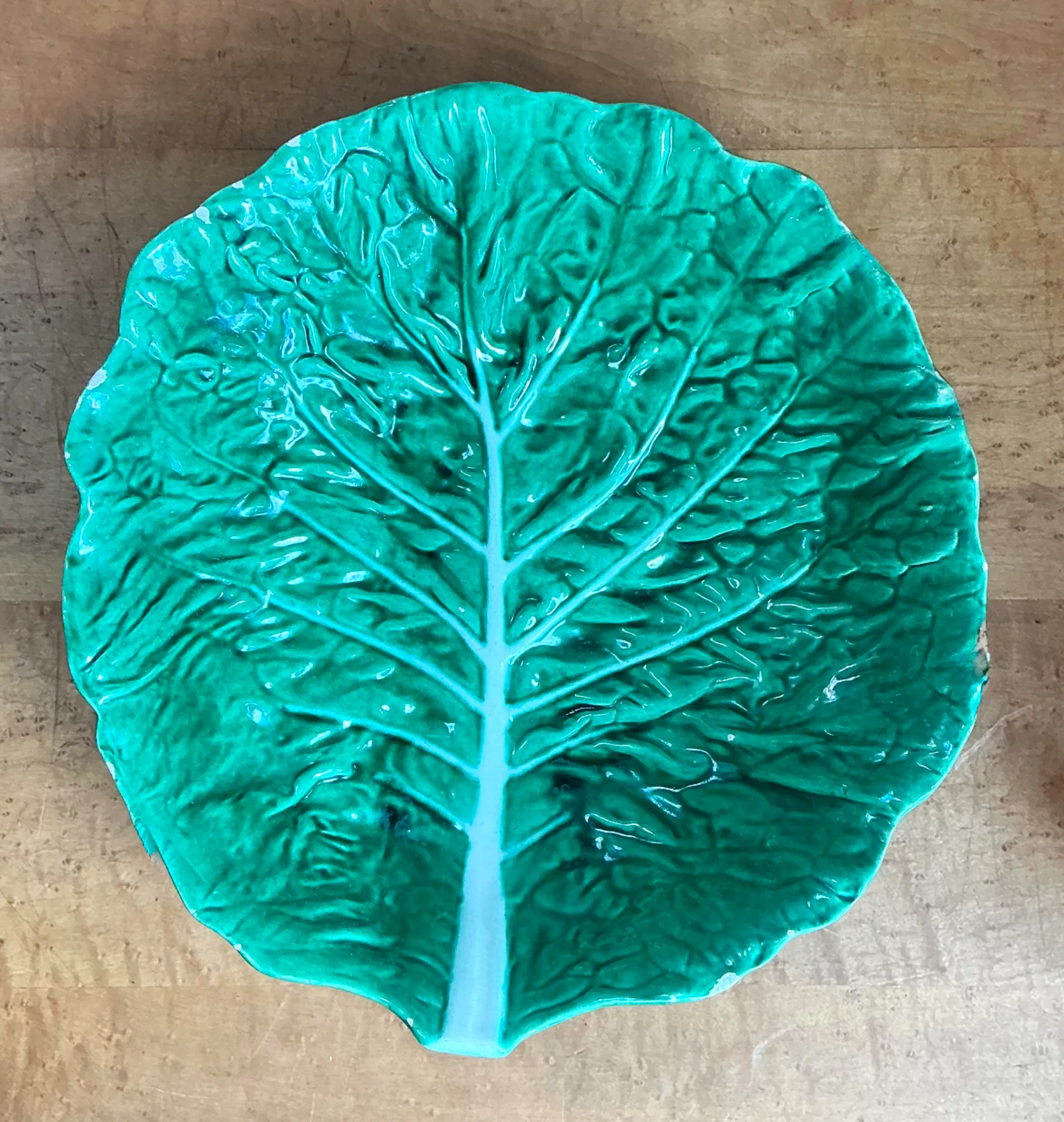 Vintage Portuguese Green Cabbage Leaf Ceramic Bowl — additional photo 6