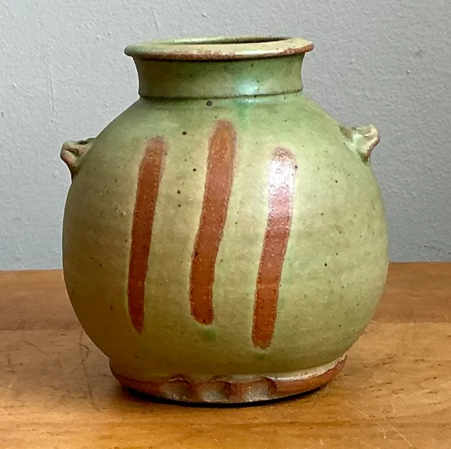 Vintage Green Striped Ceramic Vase — additional photo 6