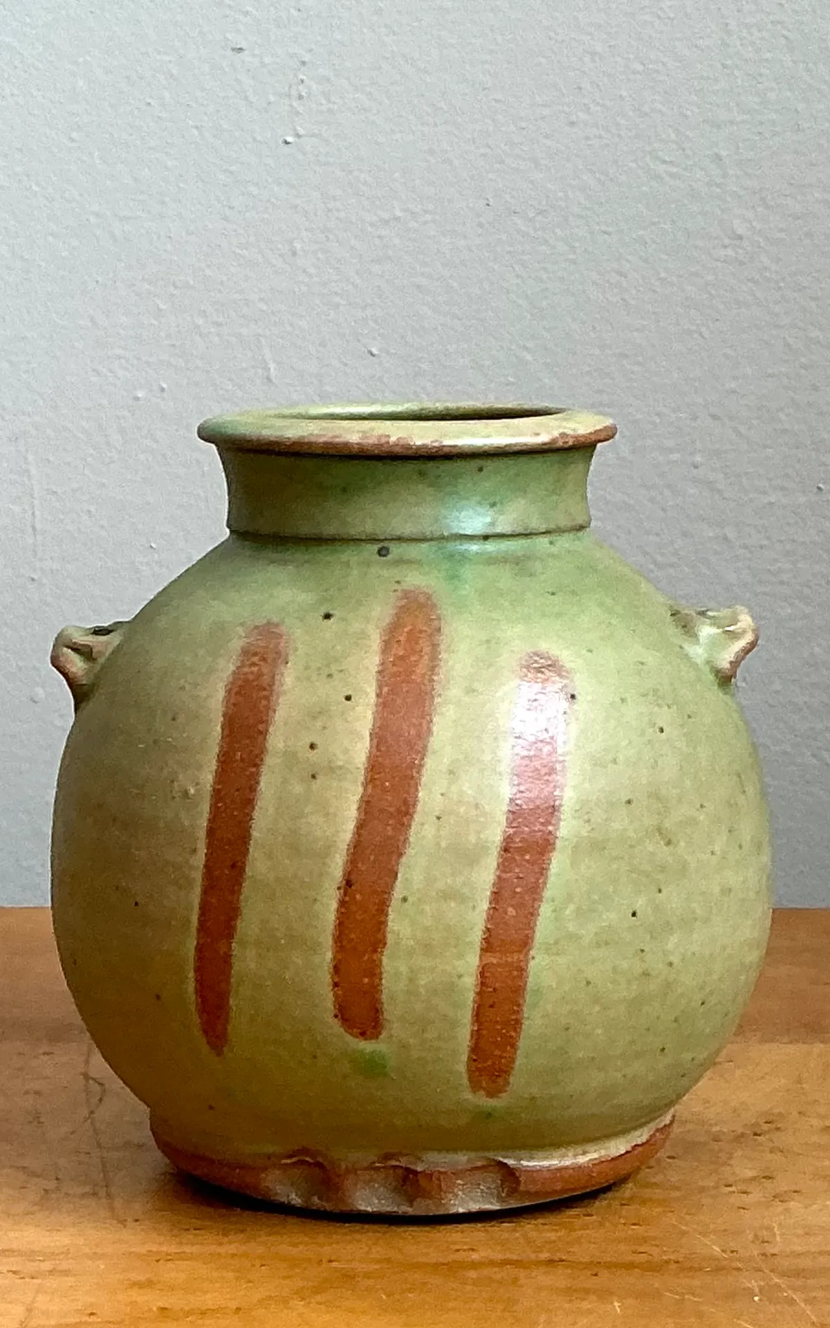 Vintage Green Striped Ceramic Vase — additional photo 2