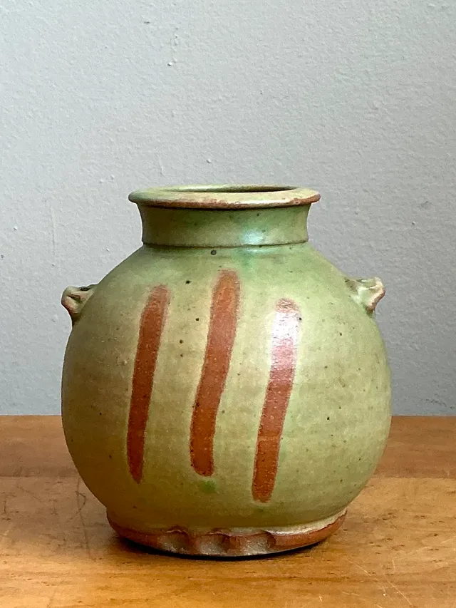 Vintage Green Striped Ceramic Vase — additional photo 2