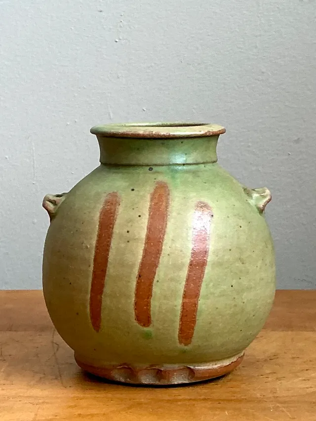 Vintage Green Striped Ceramic Vase — additional photo 4