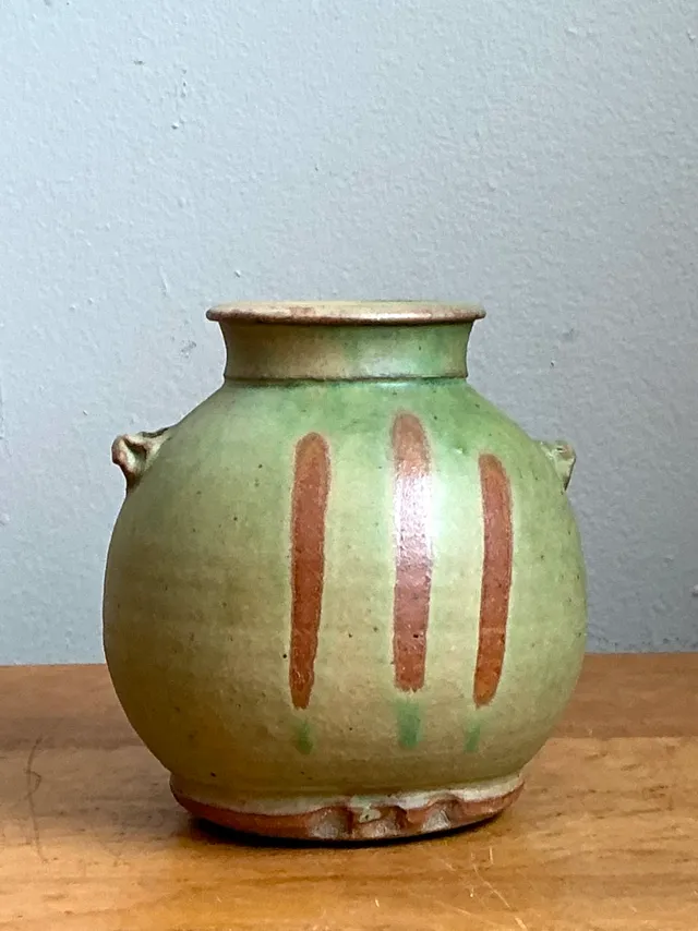 Vintage Green Striped Ceramic Vase — additional photo 8