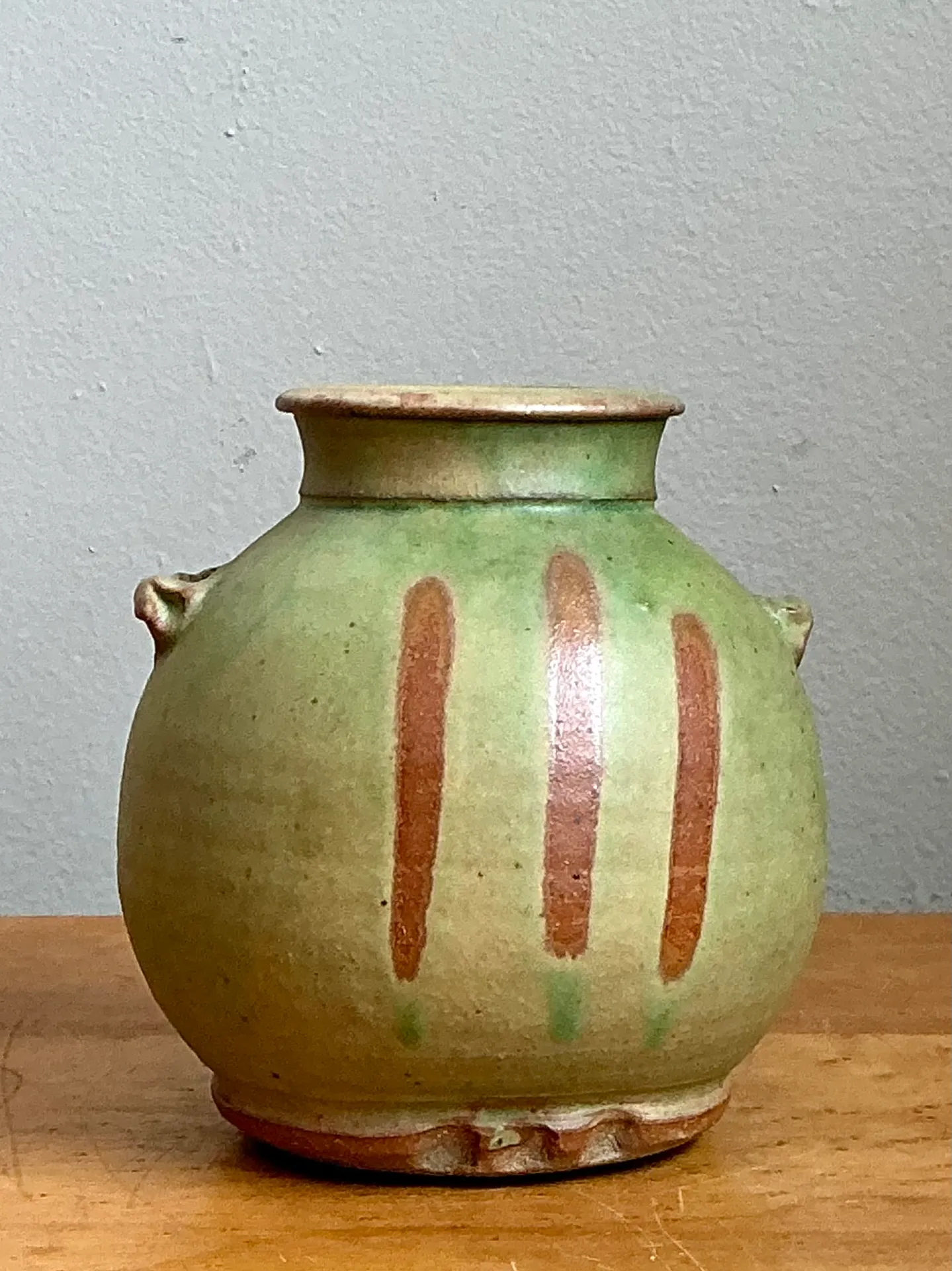 Vintage Green Striped Ceramic Vase — additional photo 1