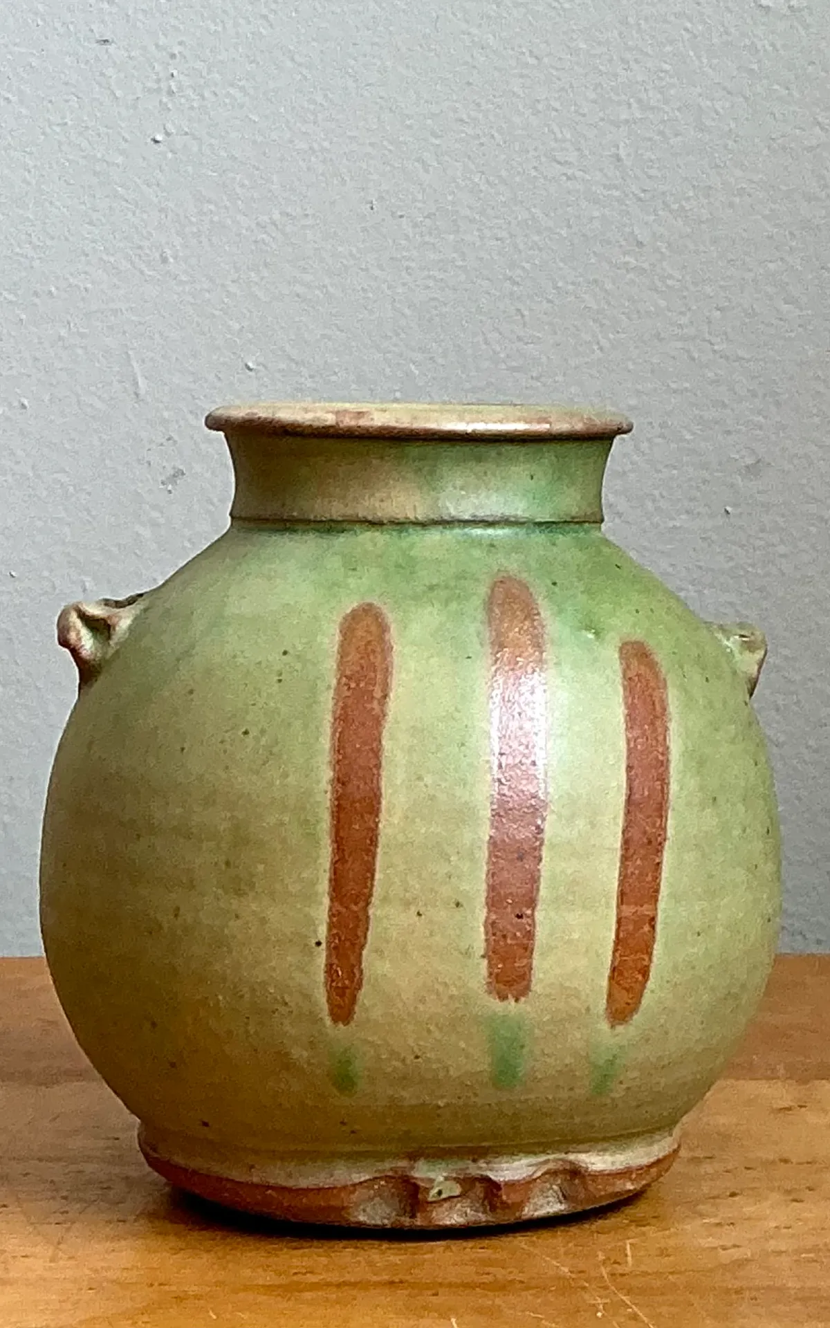 Vintage Green Striped Ceramic Vase