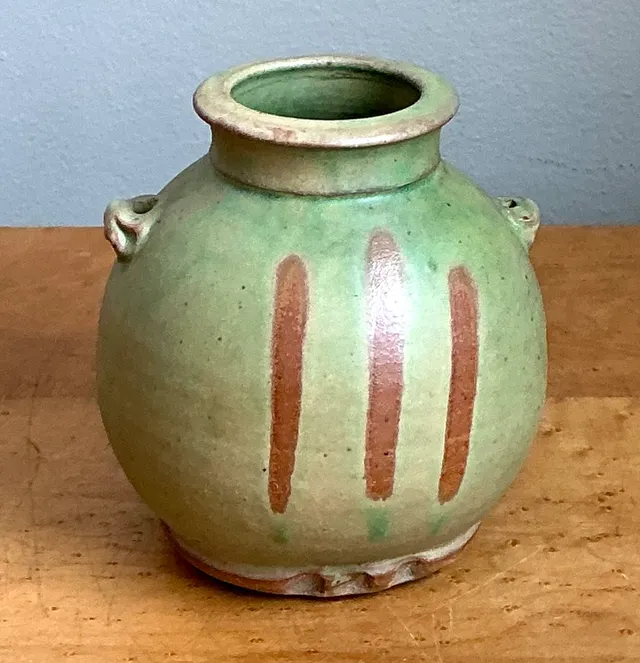 Vintage Green Striped Ceramic Vase — additional photo 7