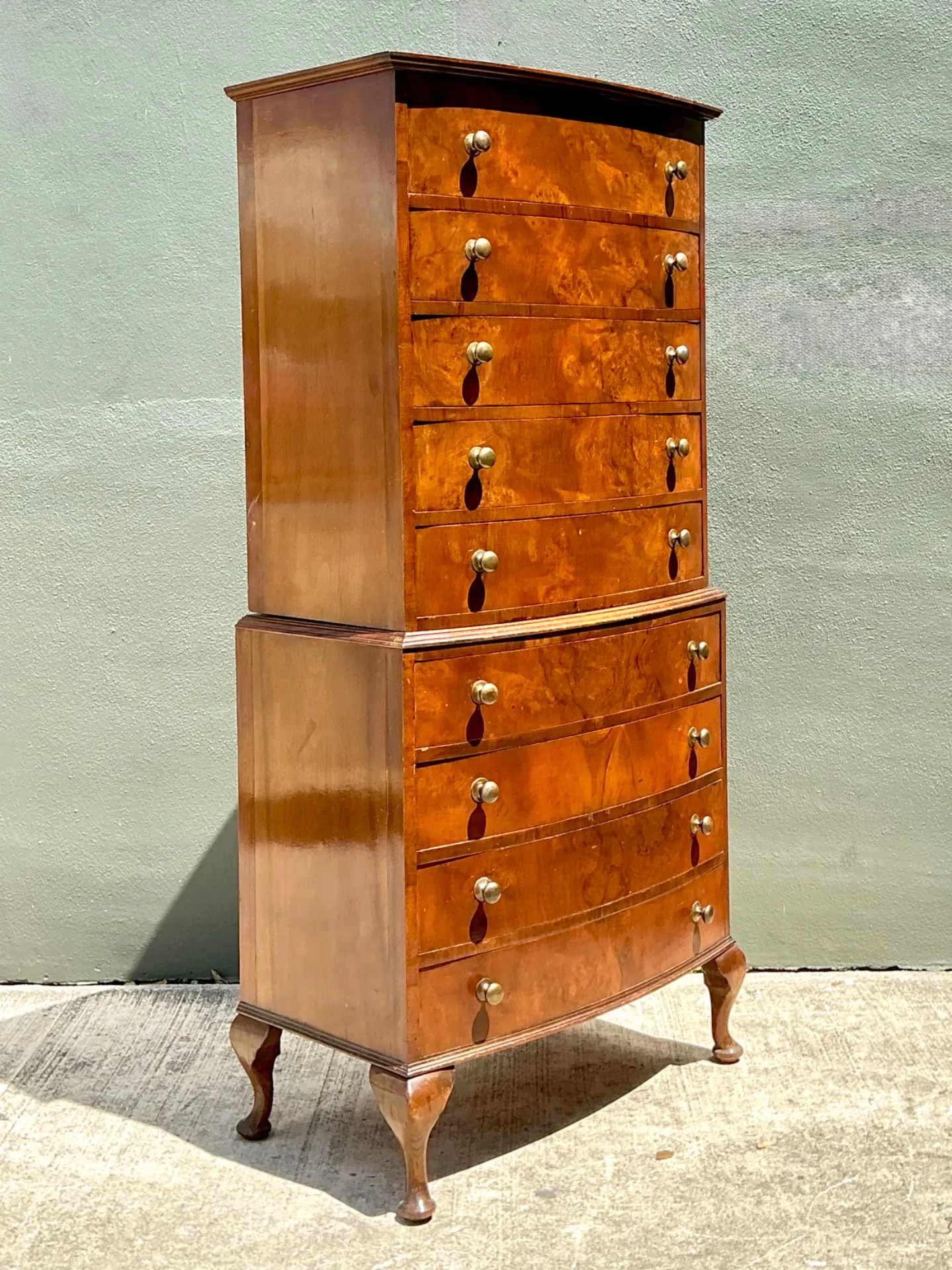 Vintage Queen Anne Style Wood Tallboy Dresser — additional photo 4