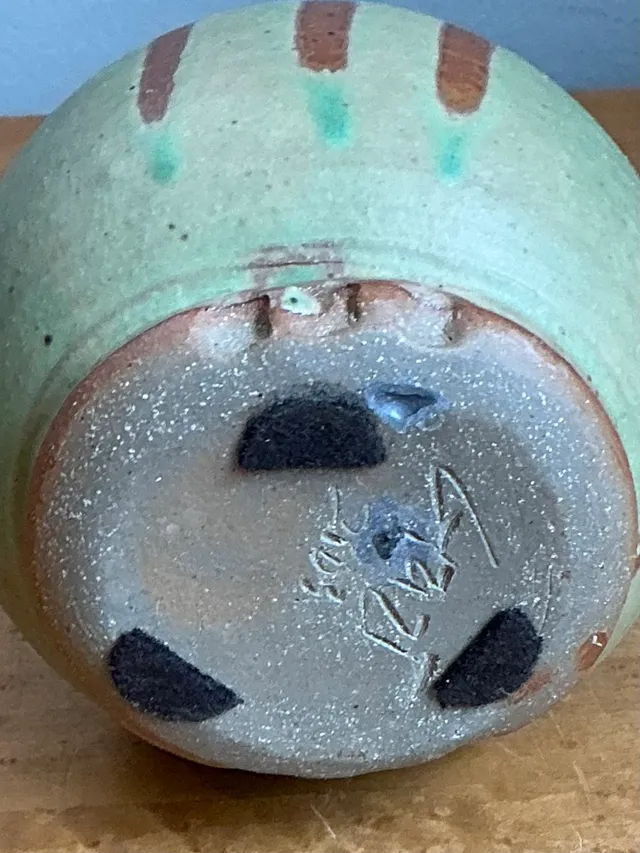 Vintage Green Striped Ceramic Vase — additional photo 5