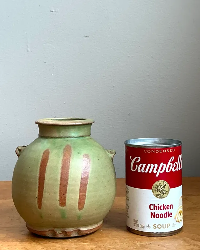 Vintage Green Striped Ceramic Vase — additional photo 3