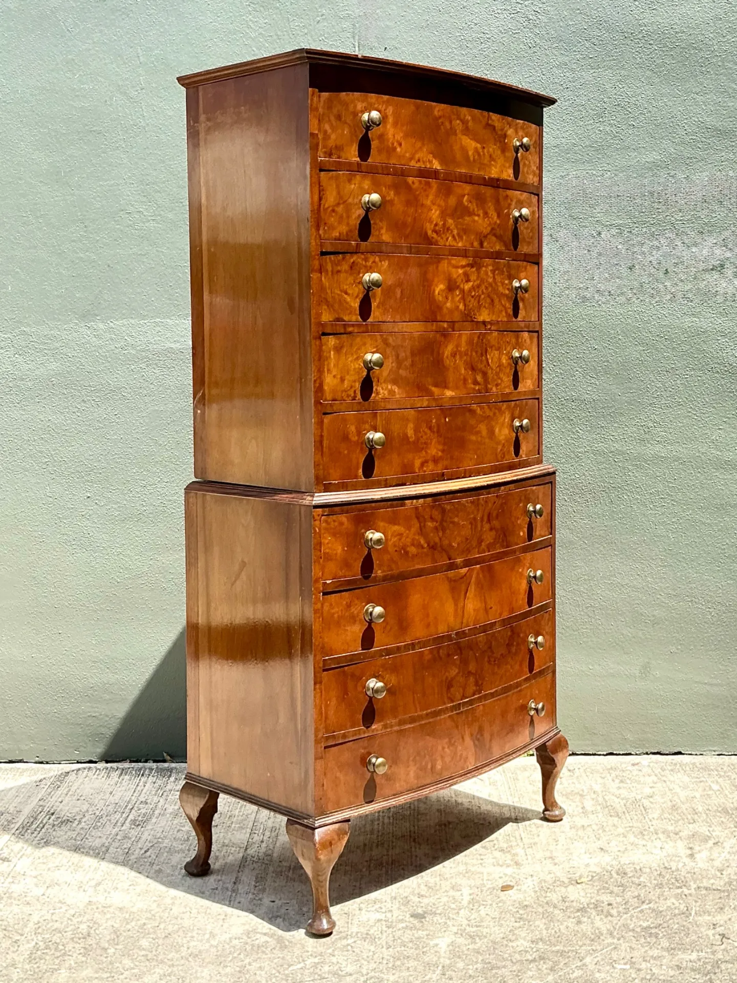 Vintage Queen Anne Style Wood Tallboy Dresser — additional photo 1