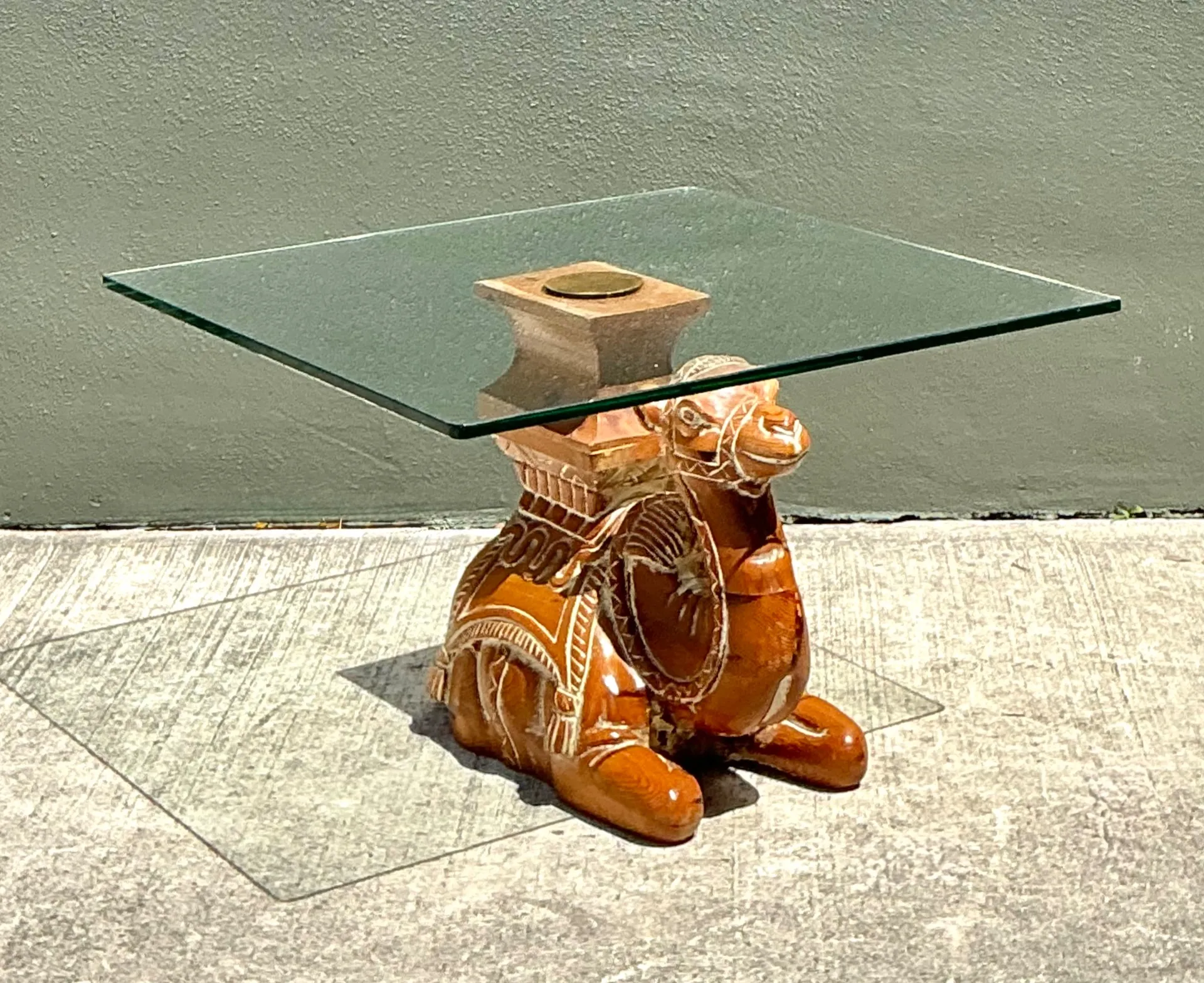 Vintage Carved Wood Camel Glass Table — additional photo 4