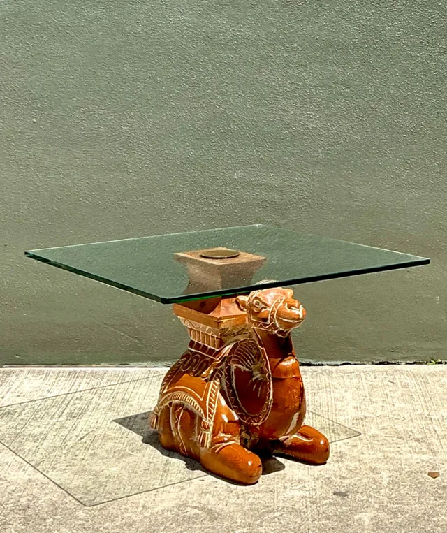 Vintage Carved Wood Camel Glass Table — additional photo 5