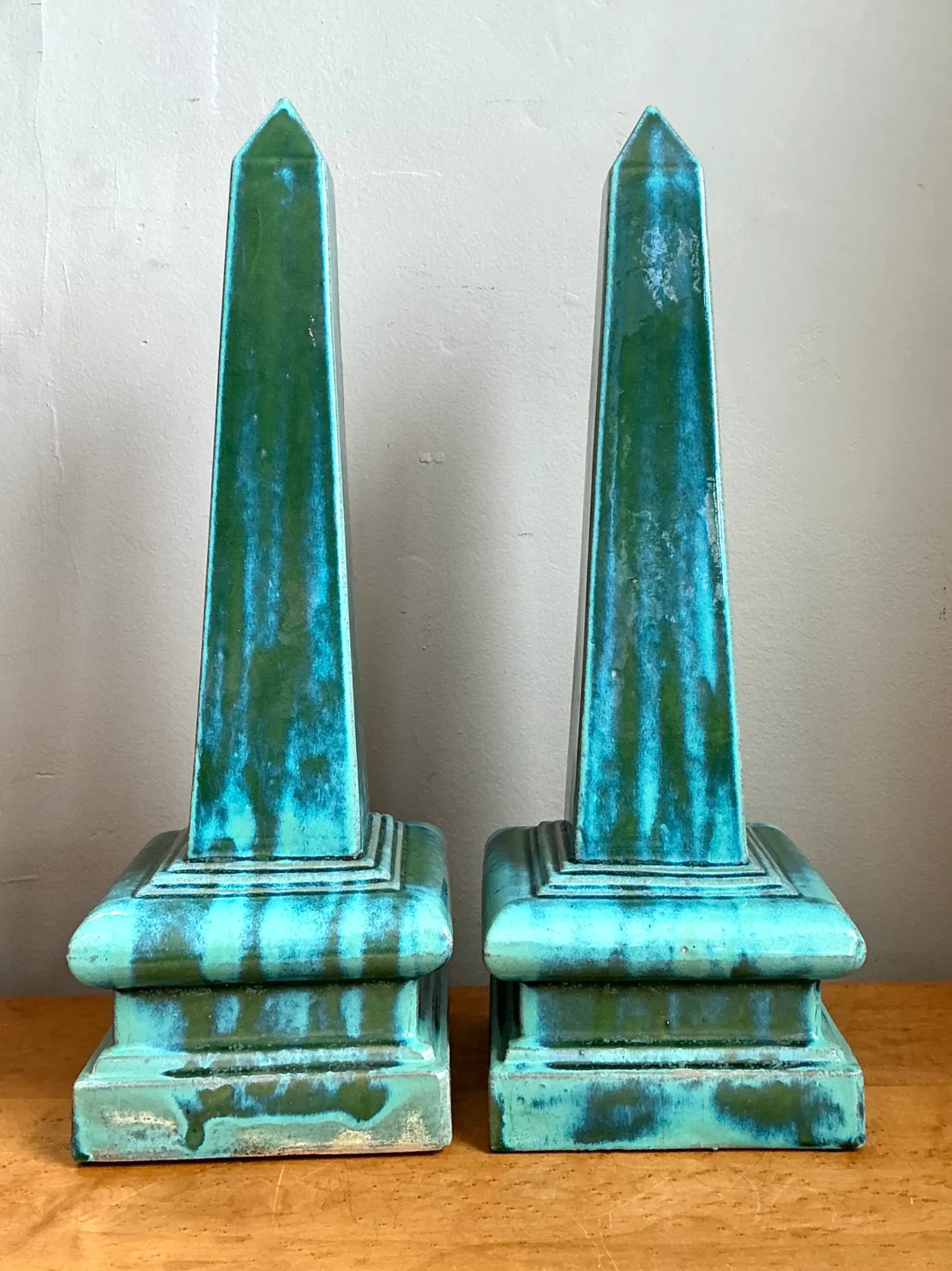 Vintage Blue Glazed Ceramic Obelisks — additional photo 4