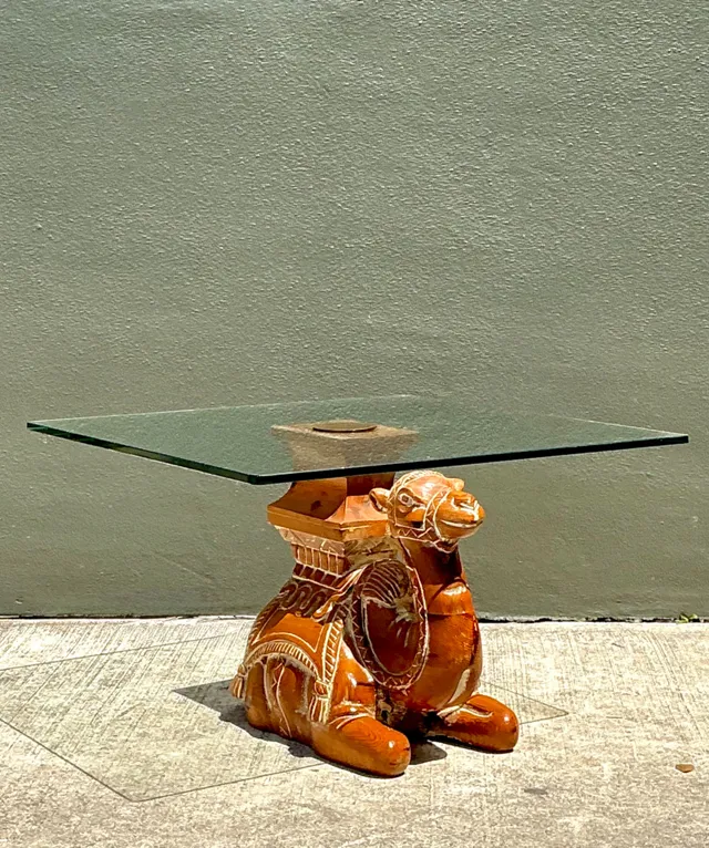 Vintage Carved Wood Camel Glass Table — additional photo 1