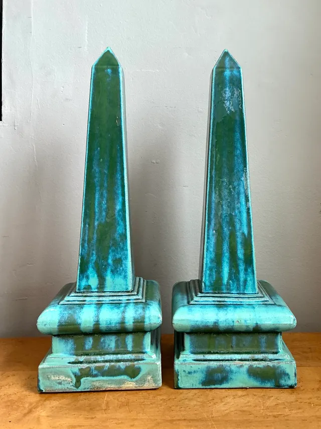 Vintage Blue Glazed Ceramic Obelisks — additional photo 2