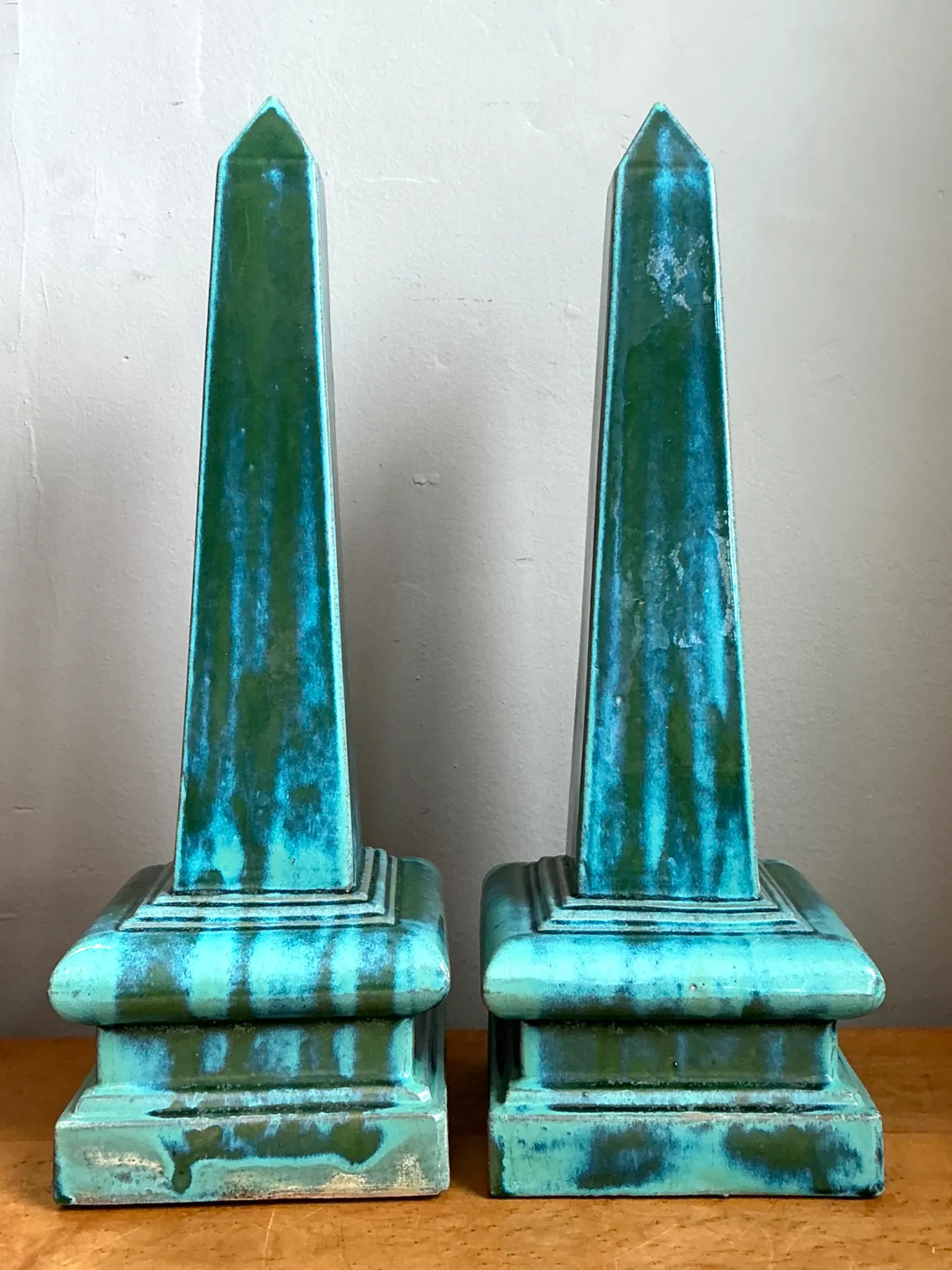 Vintage Blue Glazed Ceramic Obelisks — additional photo 8