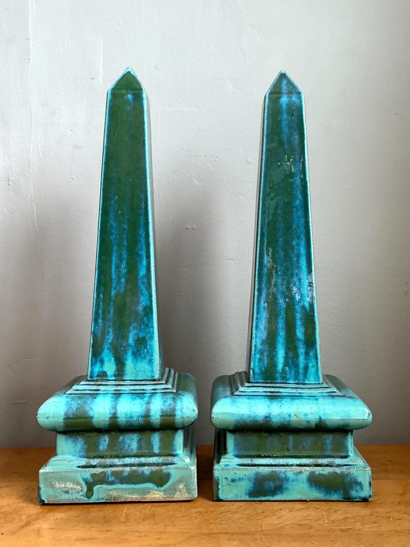 Vintage Blue Glazed Ceramic Obelisks — additional photo 6